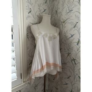 Bebe Ivory Peach Silk Layer Tunic Tank Top Embroidery Lined